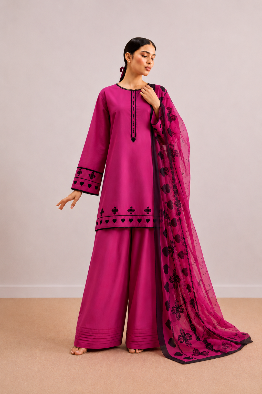 Fuchsia Bloom Embroidered 3-PC Lawn Dress