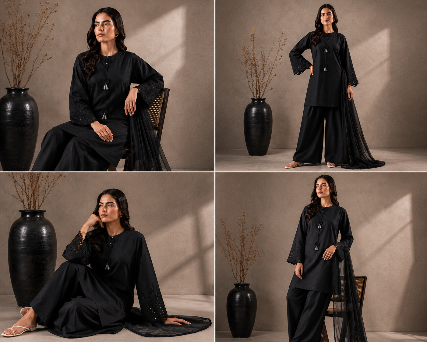 Midnight Noir Embroidered 3-PC Lawn Dress