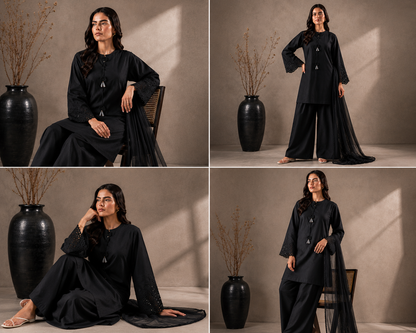 Midnight Noir Embroidered 3-PC Lawn Dress