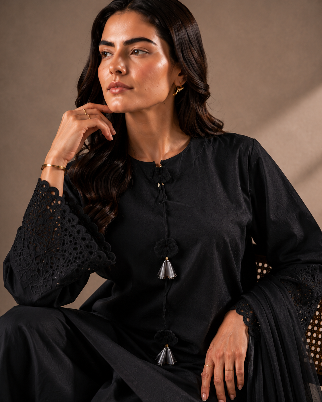 Midnight Noir Embroidered 3-PC Lawn Dress