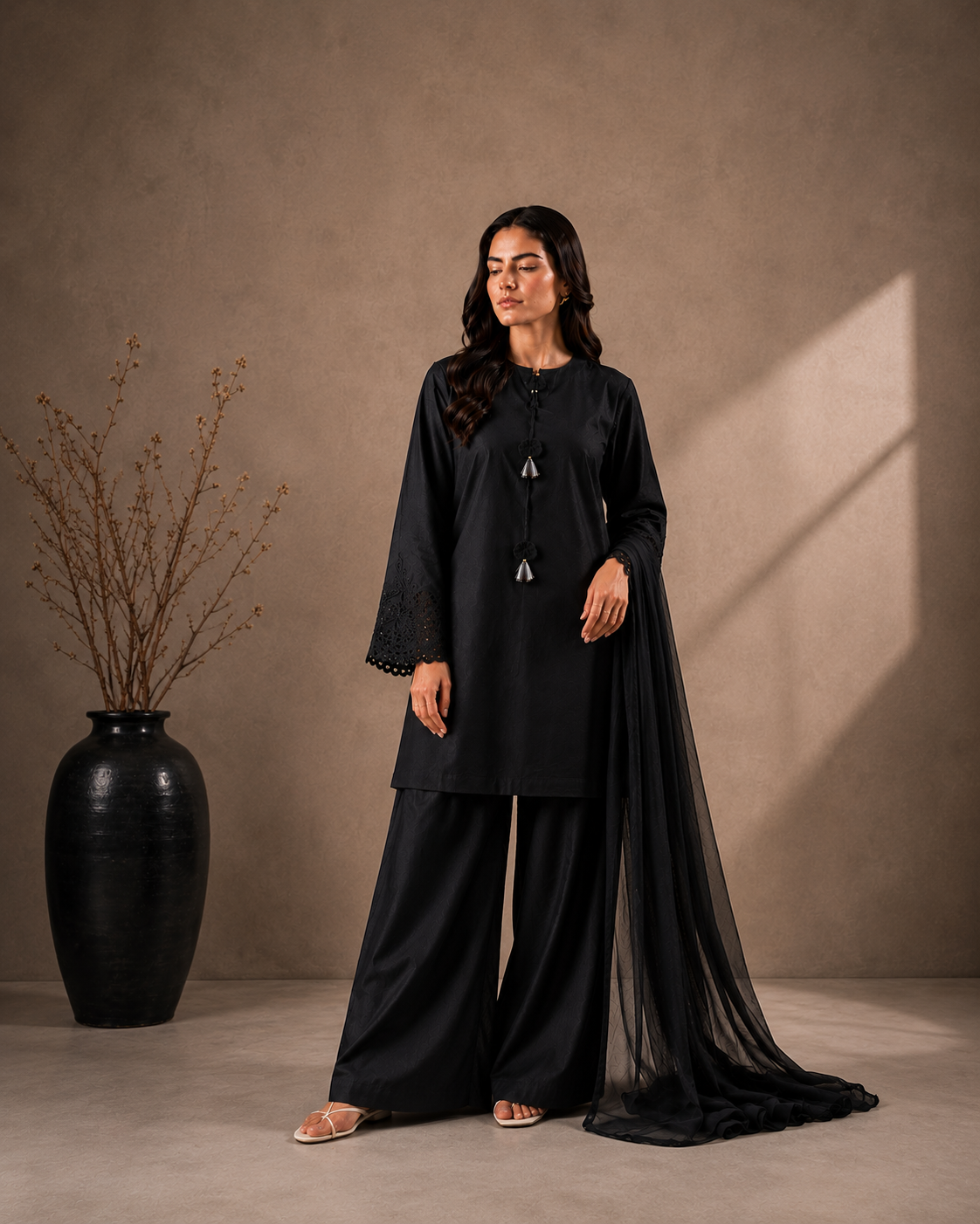 Midnight Noir Embroidered 3-PC Lawn Dress