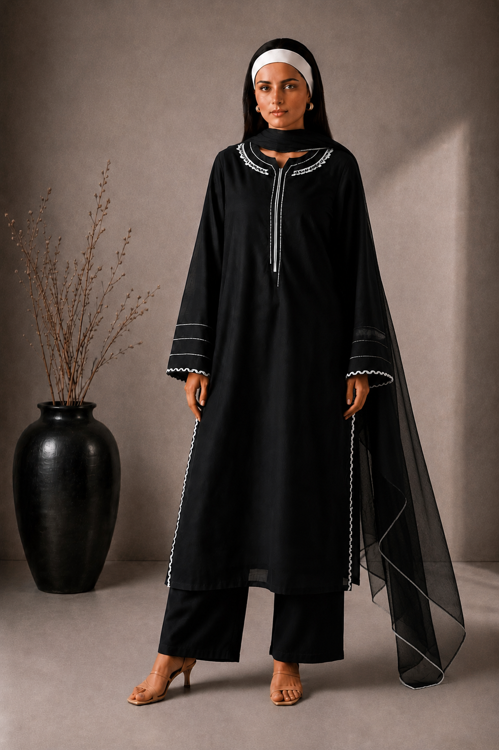 Shadow Luxe Embroidered 3-PC Lawn Dress