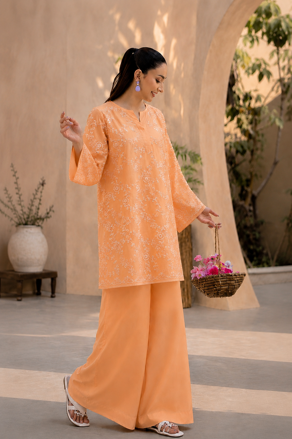 Royal Peach Schiffli Embroidered Lawn 2 Piece