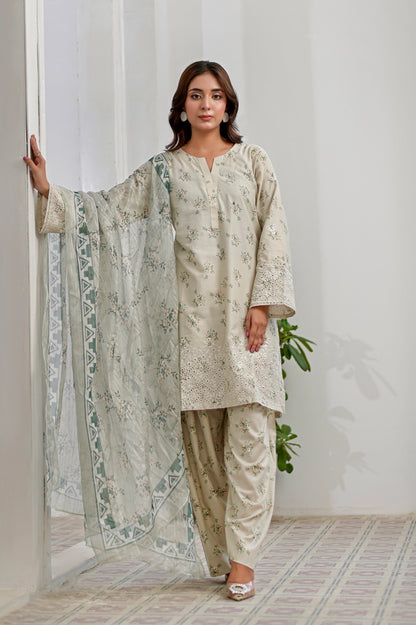 PISTACHIO DUST - Farshi Shalwar Embroidered 3-PC Lawn Dress