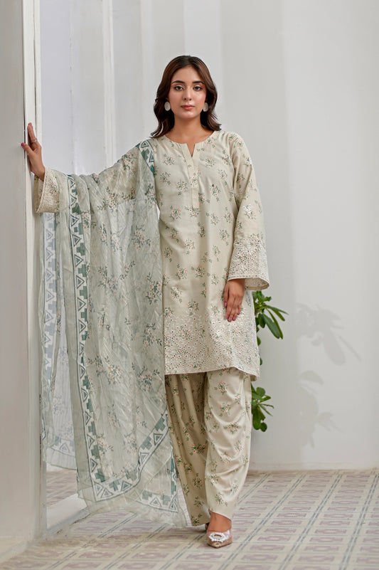 PISTACHIO DUST - Farshi Shalwar Embroidered 3-PC Lawn Dress