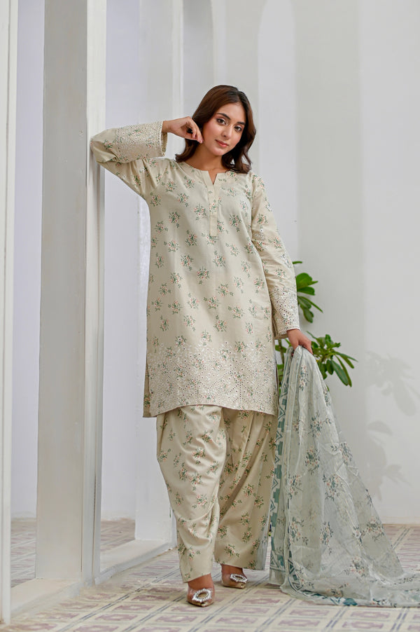 PISTACHIO DUST - Farshi Shalwar Embroidered 3-PC Lawn Dress