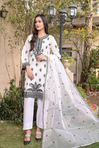 Raunak - Pearl White Embroidered Organza 3 Pec Exclusive Formal Mak Fashion 